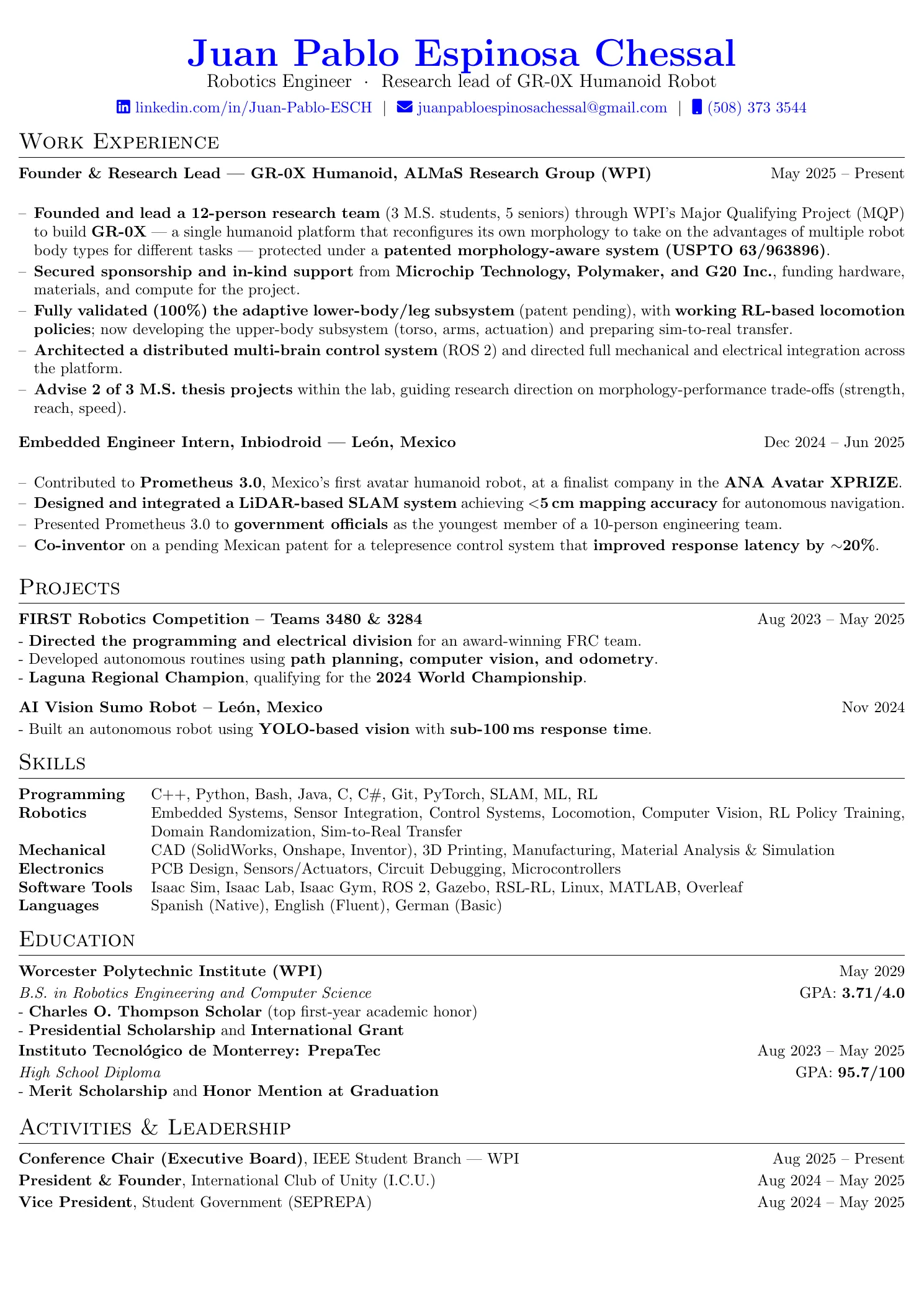 Juan Pablo Espinosa — resume, page 1 of 1. Opens the PDF.